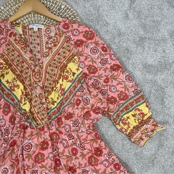 Umgee Floral Border Print Layered Mini Dress Boho Gypsy Rose Pink Plus Size 1X - Picture 6 of 15